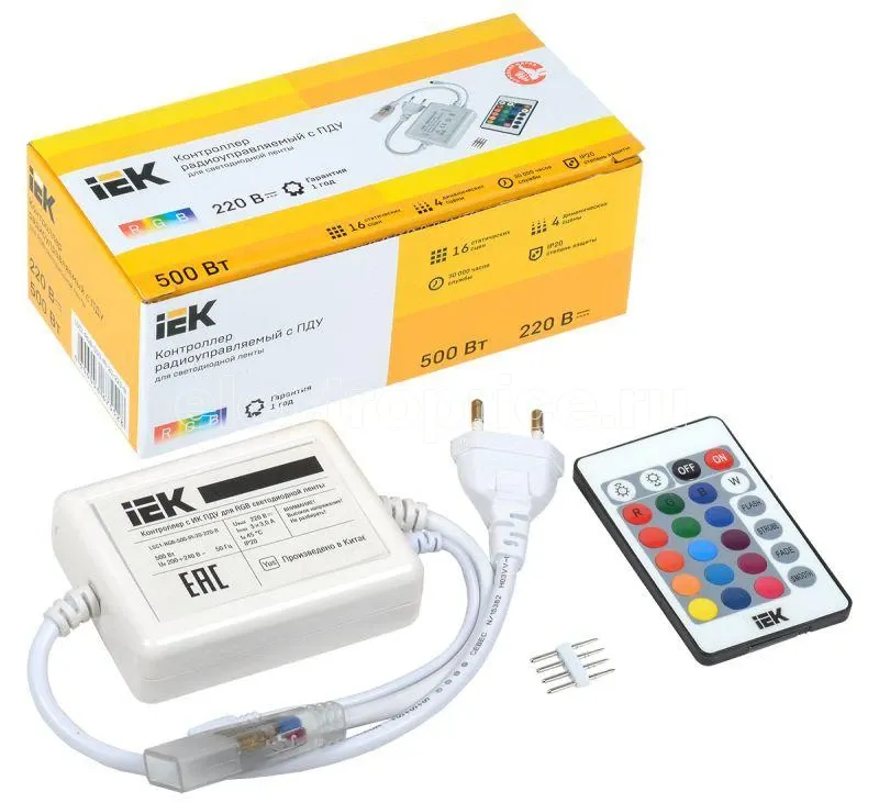 Фото Контроллер с ПДУ ИК RGB 3 канала 220В 3А 500Вт IEK LSC1-RGB-500-IR-20-220-B