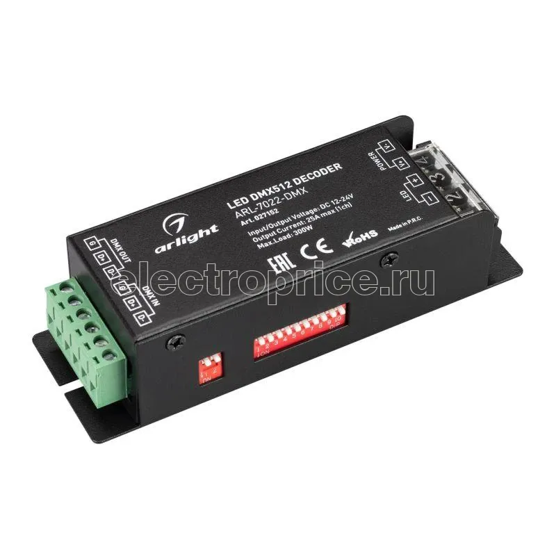 Фото Декодер ARL-7022-DMX 12-24В 1х25А DMX512 IP20 метал. Arlight 027152