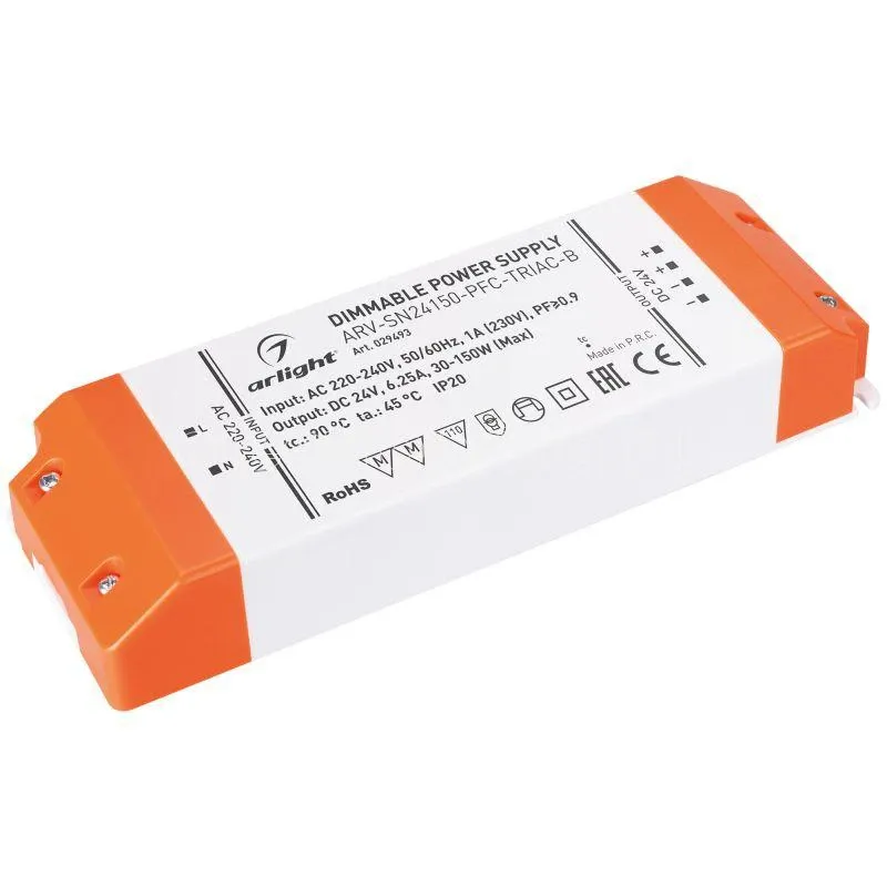 Фото Блок питания ARV-SN24150-PFC-TRIAC-B 24В 6.25А 150Вт IP20 пластик 3 года Arlight 029493