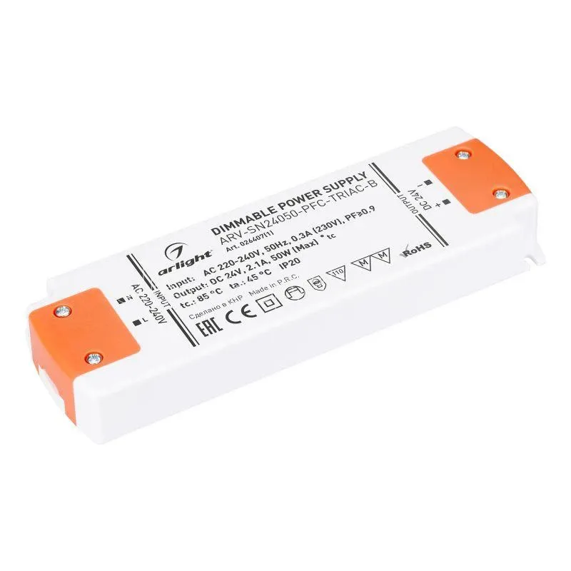 Фото Блок питания ARV-SN24050-PFC-TRIAC-B 24В 2.1А 50Вт IP20 пластик Arlight 026407(1)