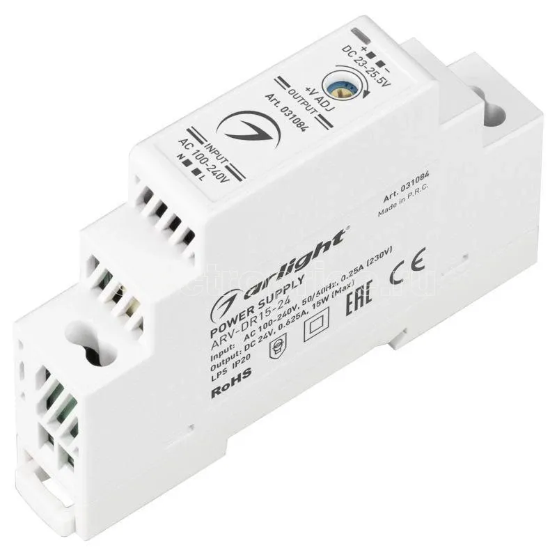 Фото Блок питания ARV-DR15-24 24В 0.63А 15Вт IP20 DIN-рейка Arlight 031084