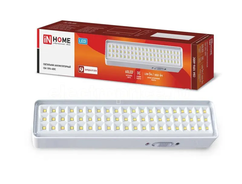 Фото Светильник светодиодный СБА 1096-60DC 60LED 1.5А.ч lithium battery DC аварийный IN HOME 4690612029481