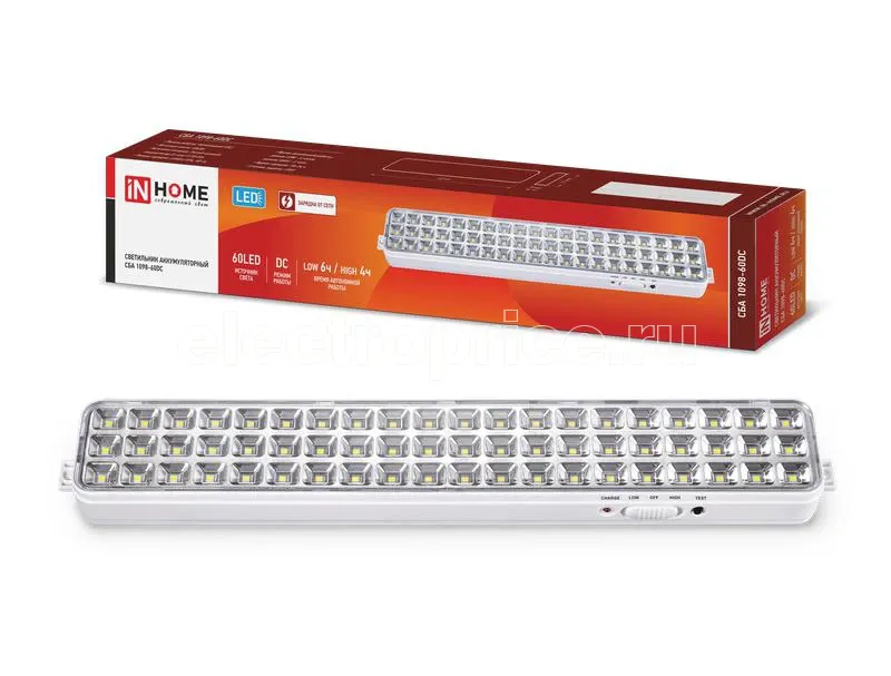 Фото Светильник светодиодный СБА 1098-60DC 60 LED 2.0А.ч lithium battery DC аварийный IN HOME 4690612029528