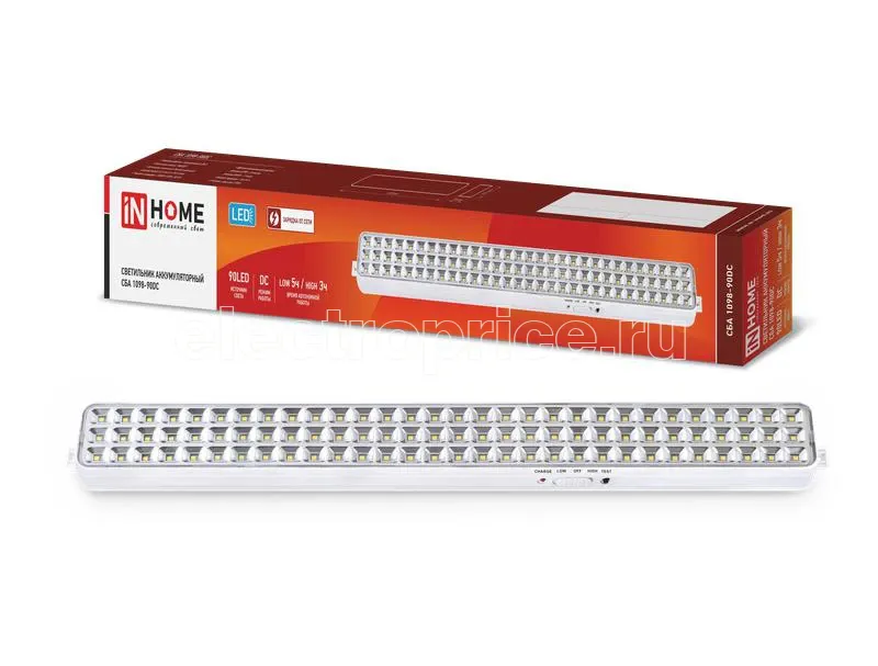 Фото Светильник светодиодный СБА 1098-90DC 90 LED 2.2А.ч lithium battery DC аварийный IN HOME 4690612029535