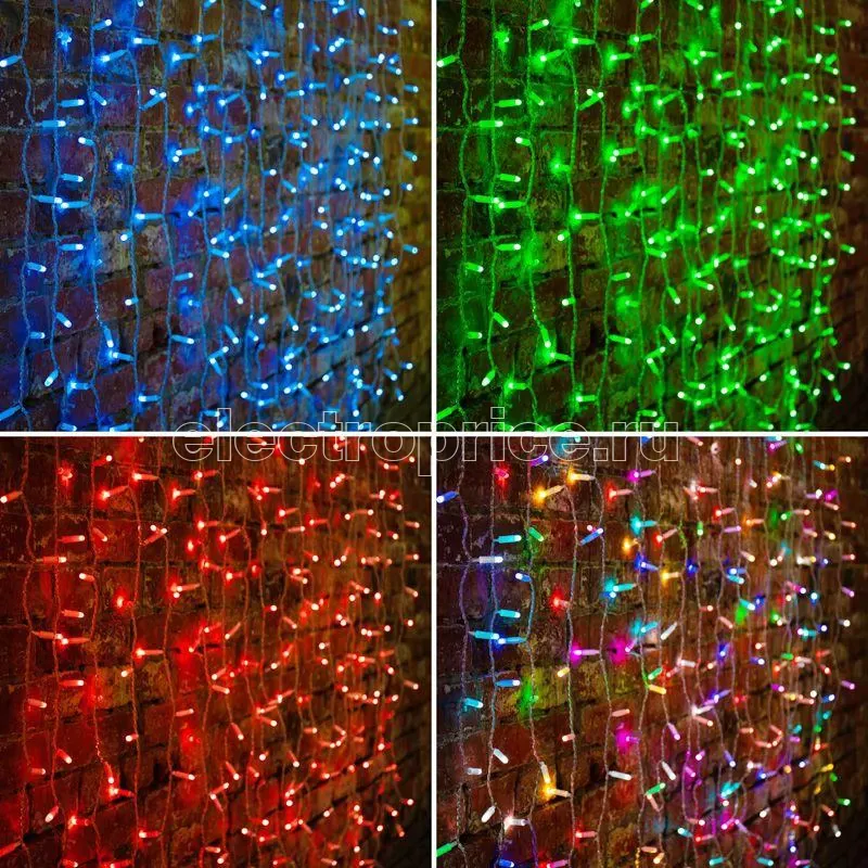 Фото Гирлянда светодиодная "Светодиодный Дождь" 2х1.5м 300LED мультиколор RGB 30Вт 230В IP65 провод прозр. (свечение с динамикой при приобретении контроллера) Neon-Night 245-309