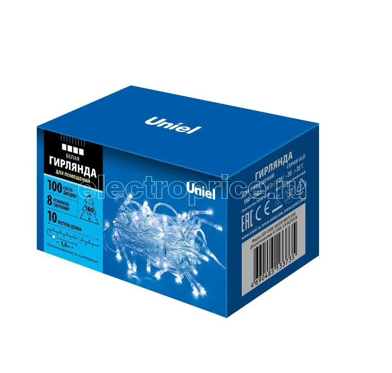 Фото Гирлянда LED ULD-S1000-100/DTA WHITE IP20 10м 100 диодов бел. свет провод прозр. Uniel UL-00007201