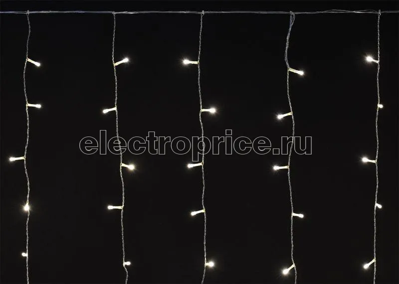 Фото Гирлянда "Занавес" 2х2м 240LED тепл. бел. IP44 провод прозр. 230В транзит IEK LGDU201-1-240-L2-T-S-44