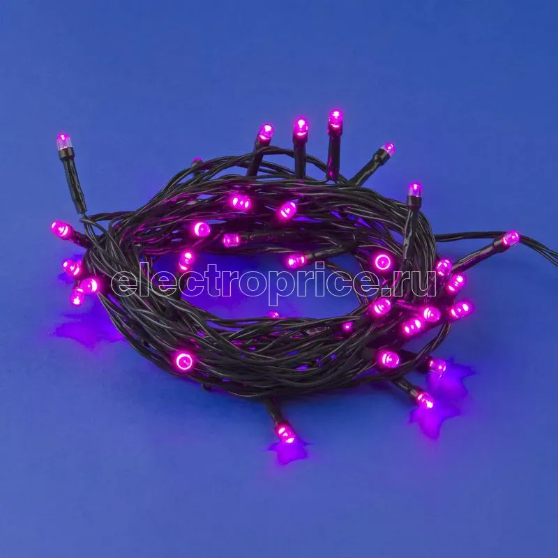 Фото Гирлянда LED ULD-S0500-050/DGA PINK IP20 5м 50 диодов роз. свет провод зел. Uniel UL-00007306