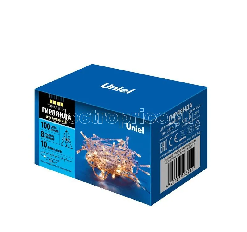 Фото Гирлянда LED ULD-S1000-100/DTA WARM WHITE IP20 10м 100 диодов тепл. бел. свет провод прозр. Uniel UL-00007200