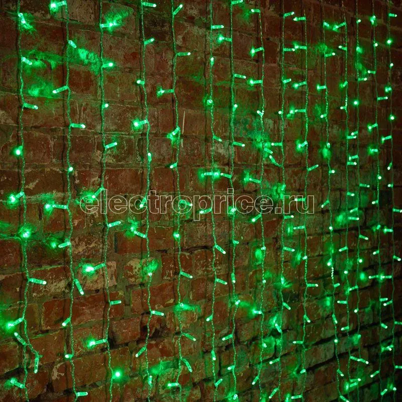 Фото Гирлянда светодиодная "Светодиодный Дождь" 2х3м 448LED зел. 27Вт 230В IP65 постоян. свечение провод силикон. прозр. Neon-Night 235-154-6