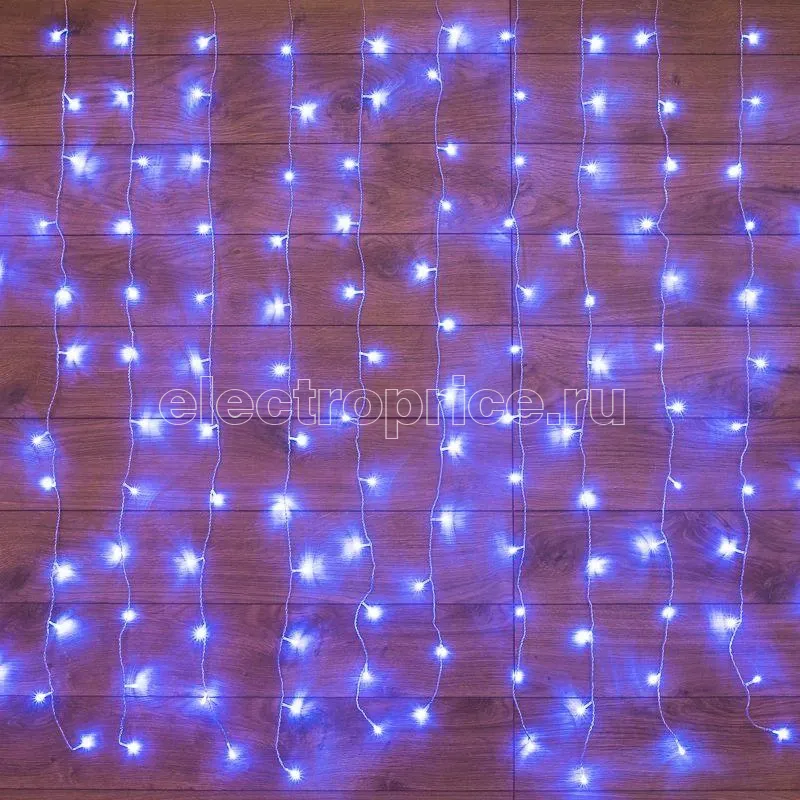 Фото Гирлянда светодиодная "Светодиодный Дождь" 1.5х1м 96LED син. 8Вт 220В IP20 свечение с динамикой с контроллером провод прозр. Neon-Night 235-023