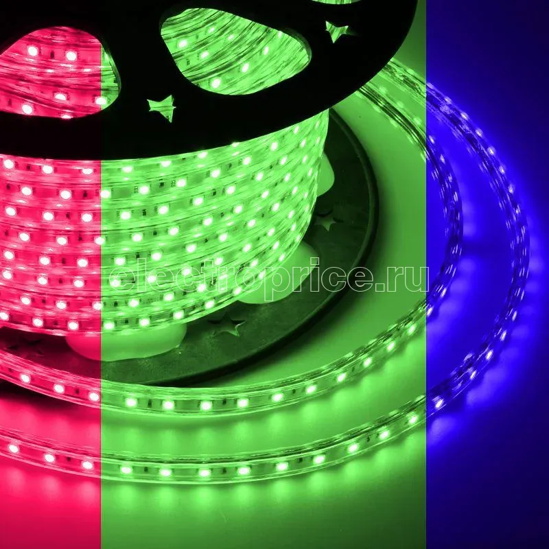 Фото Лента светодиодная SMD5050 13х8мм 60LED/м 14.4Вт/м 220В RGB IP67 (уп.100м) Neon-Night 142-109