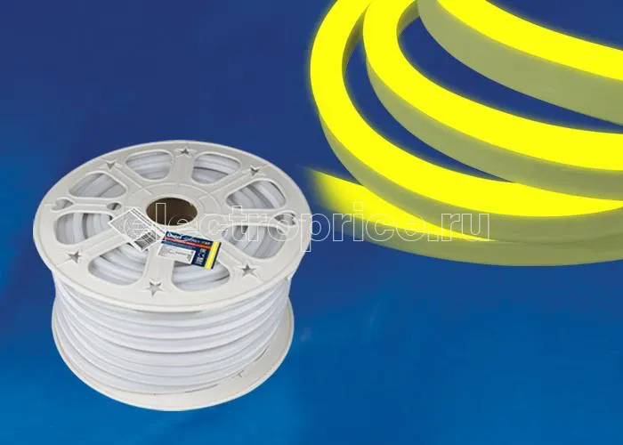 Фото Лента светодиодная ULS-N21-2835-120LED/m-8mm-IP67-220V-8W/m-50M-YELLOW NEON 120LED/м желт. 8Вт/м IP67 220 8мм гибкая герметичная (уп.50м) Uniel UL-00003769