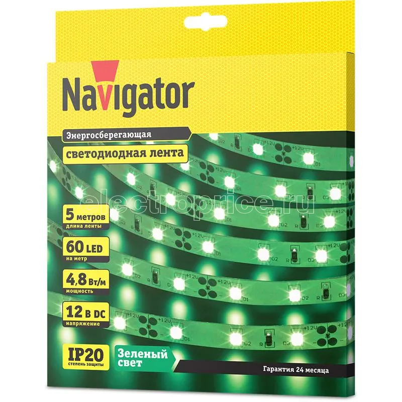 Фото Лента светодиодная 80 296 NLS-3528G60-4.8-IP20-12V R5 (уп.5м) Navigator 80296