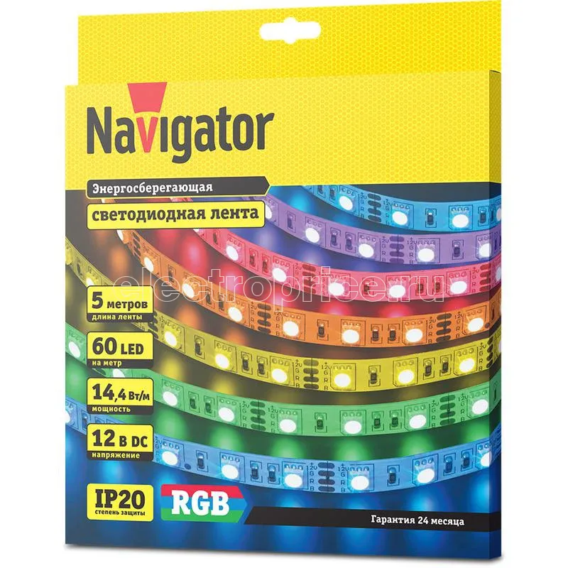 Фото Лента светодиодная 80 300 NLS-5050RGB60-14.4-IP20-12V R5 (уп.5м) Navigator 80300