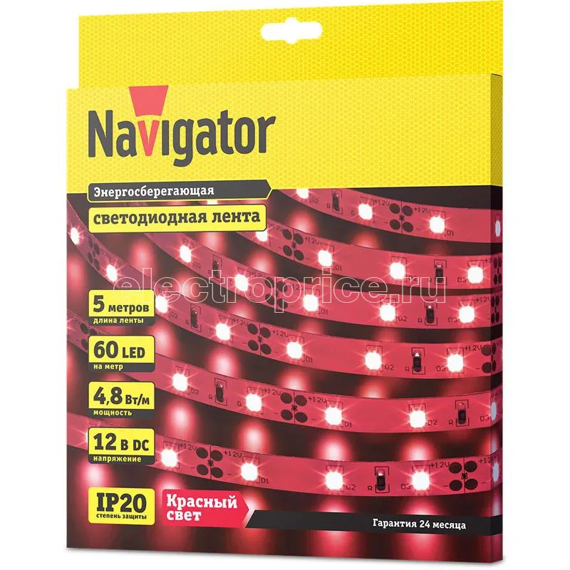 Фото Лента светодиодная 80 297 NLS-3528R60-4.8-IP20-12V R5 (уп.5м) Navigator 80297