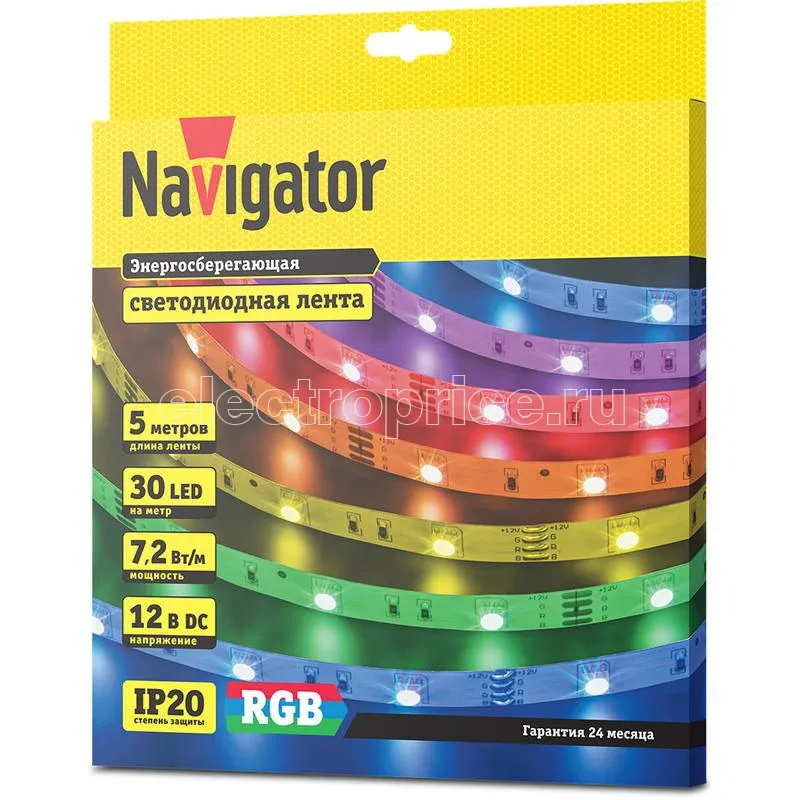 Фото Лента светодиодная 80 299 NLS-5050RGB30-7.2-IP20-12V R5 (уп.5м) Navigator 80299