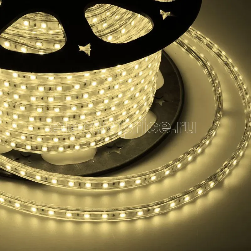 Фото Лента светодиодная SMD3528 10х7мм 60LED/м 4.8Вт/м 220В IP67 тепл. бел. (уп.100м) NEON-NIGHT 142-606