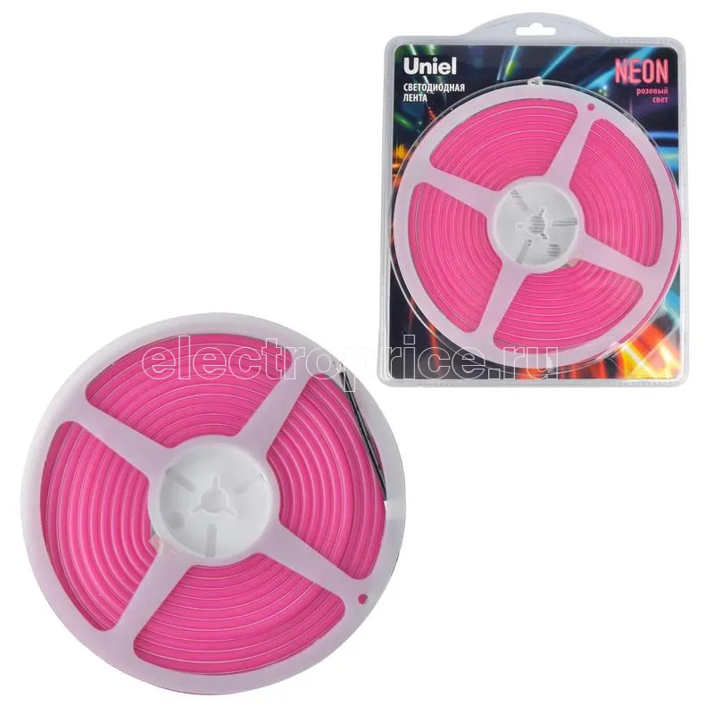 Фото Лента светодиодная гибкая ULS-N01-2835-120LED/m-6mm-IP67-DC12V-9W/m-5M-PINK NEON (блист. 5м) свет роз. Uniel UL-00009090