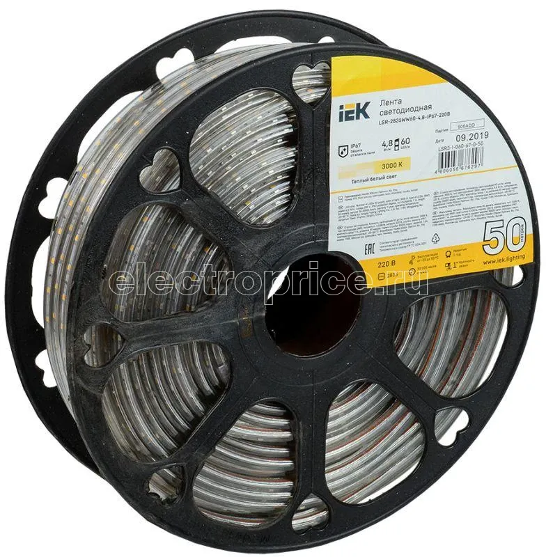 Фото Лента светодиодная LED LSR-2835WW60-4.8-IP67-220В (уп.50м) IEK LSR3-1-060-67-0-50