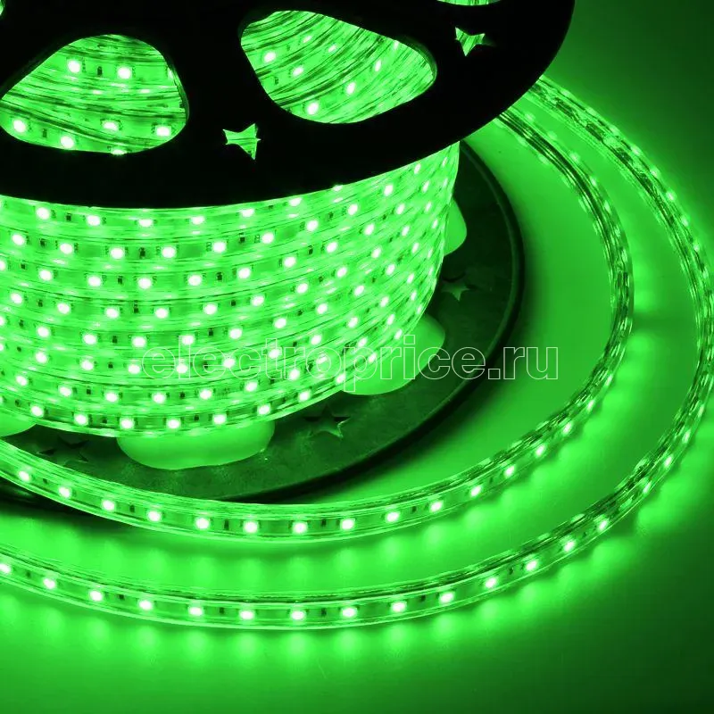 Фото Лента светодиодная SMD3528 10х7мм 60LED/м 4.8Вт/м 220В IP67 зел. (уп.100м) NEON-NIGHT 142-604