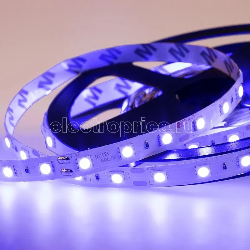 Фото Лента светодиодная SMD5050 60LED/м 14.4Вт/м 12В IP23 син. (уп.5м) Lamper 141-463