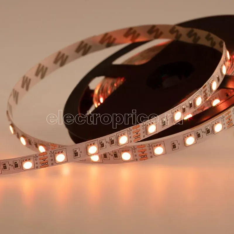 Фото Лента светодиодная SMD5050 60LED/м 14.4Вт/м 12В IP23 (уп.5м) RGB Lamper 141-389