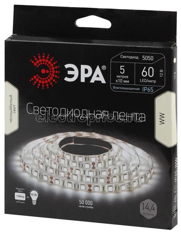 Фото Лента светодиодная 613948 LS5050-60LED-IP65-WW (50) 4.8Вт/м (уп.5м) ЭРА C0043048