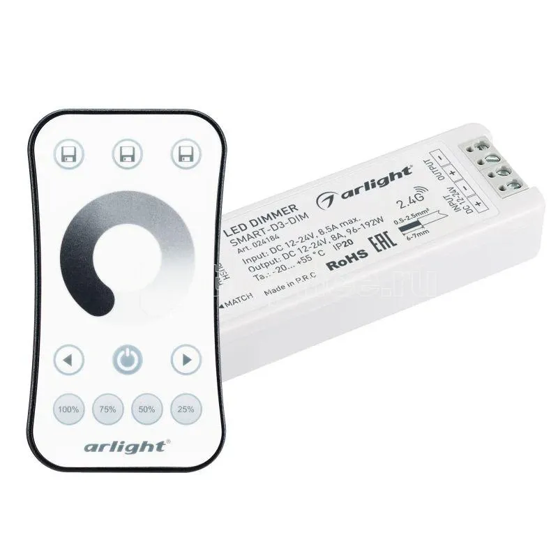 Фото Диммер Smart-DIM-SET-RING 12-24В 1х8А ПДУ 2.4G IP20 пластик Arlight 034786