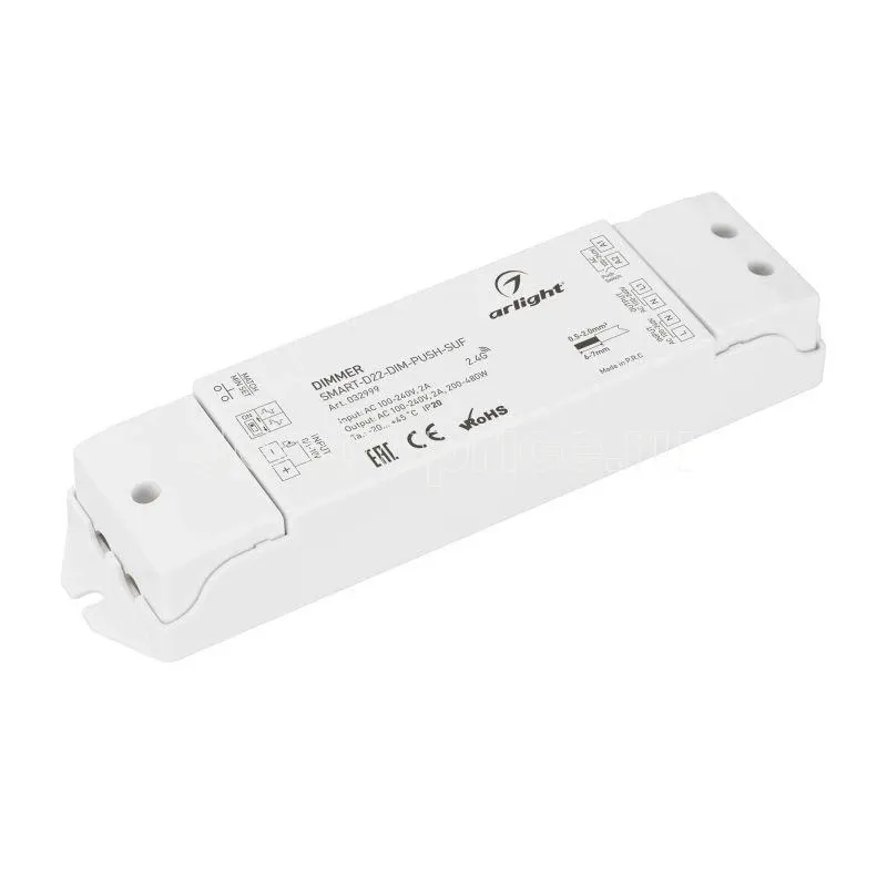 Фото Диммер Smart-D22-DIM-PUSH-SUF 230В 2А TRIAC 2.4G IP20 пластик Arlight 032999