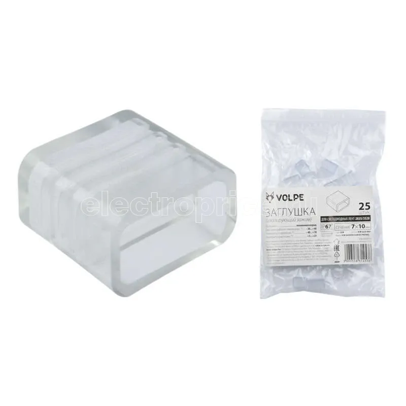 Фото Зажим изолирующий UCW-Q220 K10 CLEAR 025 POLYBAG (заглушка) для светодиодной ленты 3528/2835 10мм прозр. (уп.25шт) Uniel 10973