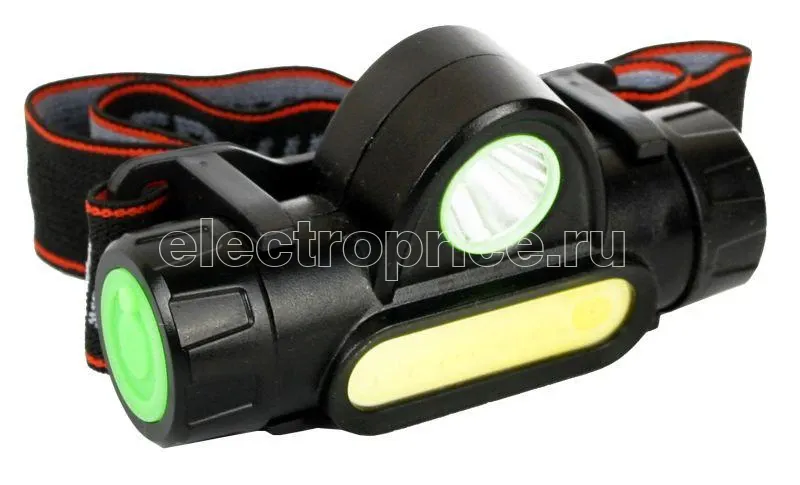 Фото Фонарь аккумуляторный налобный E1340 XPE + COB LED 3Вт 2 режима аккум. 3.7В магнит диммир. черн. (бокс) Ultraflash 14268