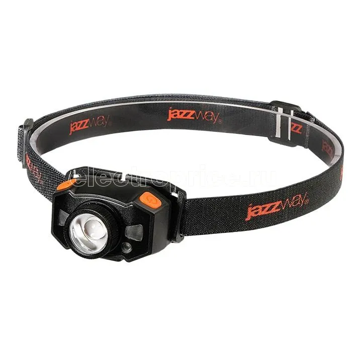 Фото Фонарь аккумуляторный налобный AccuH1-L5WZ-og zoom LED 5Вт + 2хRED SMD IP54 5 режимов: 100проц. 180лм 3.5ч/50проц. 110лм 5.5ч/30проц. 65лм 15ч/красн. 28ч/мигающ. красн. 12ч аккум. 0.8А.чуправл. жестами черн./оранж. JazzWay 5036611