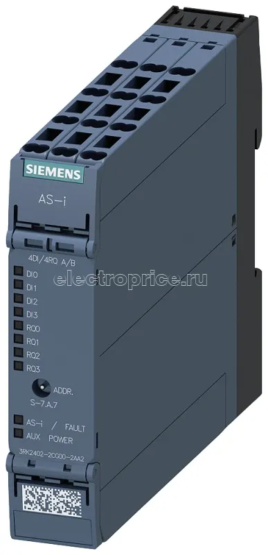 Фото Модуль AS-i SlimLine Compact SC22.5 цифровой A/B-подчиненный компонент 4 ЦВх/4 РелВых IP20 4х вход для 3-проводн. датчика с перекл. 4х релейный выход 1А 24В DC пружинные клеммы установочн. ширина 225мм Siemens 3RK24022CG002AA2