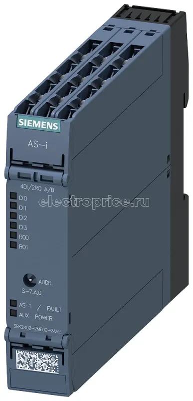 Фото Модуль AS-i SlimLine Compact SC22.5 цифровой A/B-подчиненный компонент 4 ЦВх/2 РелВых IP20 4х вход для 3-проводн. датчика с перекл. 2х релейный выход 1А 24В DC винтовые клеммы установочн. ширина 225мм Siemens 3RK24022ME002AA2