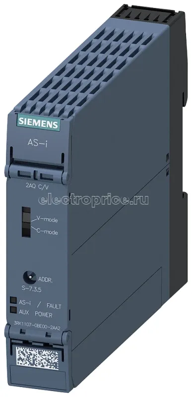 Фото Модуль AS-i SlimLine Compact SC22.5 IP20 аналоговый 2AQ-C/V винтовые клеммы 4х аналоговый выход с возможностью переключения C/V установочн. ширина 225мм Siemens 3RK11070BE002AA2