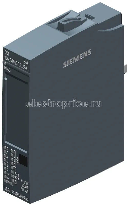 Фото Модуль дискретных выходов SIPLUS ET 200SP DDQ 16x 24VDC/0.5A Basic 16 дискр. выходов =24 В/0.5А с базовыми функциями для уст. на базовый блок типа A0 цветовой код CC00 диагностика модуля Siemens 6ES71326BH000AA0