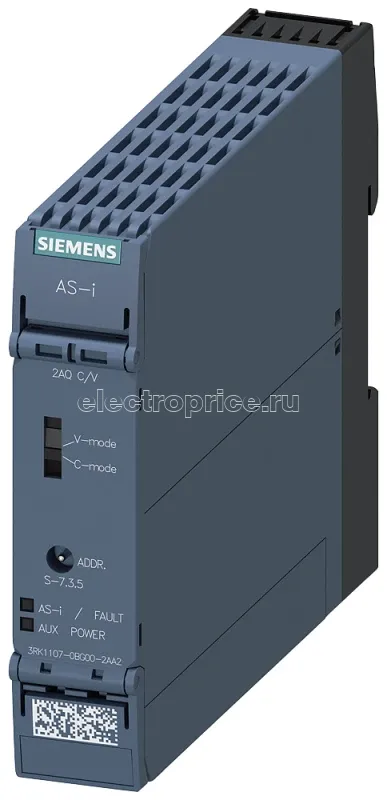 Фото Модуль AS-i SlimLine Compact SC22.5 IP20 аналоговый 2AQ-C/V пружинные клеммы 4х аналоговый выход с возможностью переключения C/V установочн. ширина 225мм Siemens 3RK11070BG002AA2