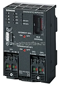 Фото Повторитель диагностирующий SIMATIC S7 для PROFIBUS-DP: для интерактив. диагностики электр. каналов связи PROFIBUS-DP с подкл. станд. ведомыми DP-устройствми до 12Мбит/с IP20 Siemens 6ES79720AB010XA0