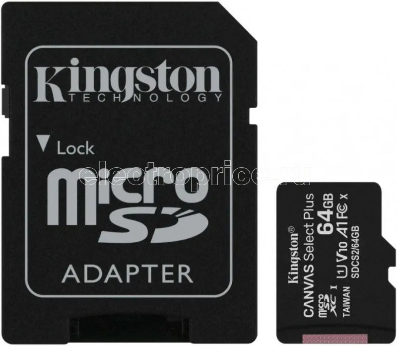 Фото Флеш-карта microSDXC 64Гбайт Class10 SDCS2/64Гбайт CanvSelect Plus + adapter KINGSTON 1206992