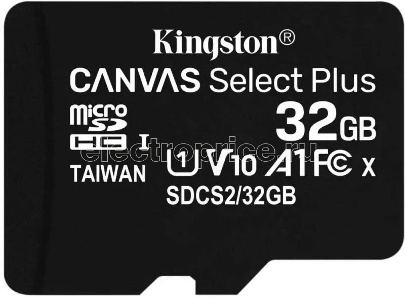 Фото Флеш-карта microSDHC 32Гбайт Class10 SDCS2/32GBSP CanvSelect Plus w/o adapter KINGSTON 1206983