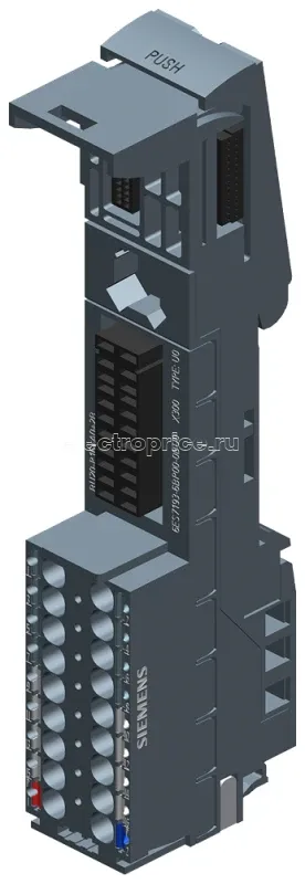 Фото Блок базовый SIMATIC ET 200SP BU20-P16+A0+2B BU типа U0 втычн. клеммы Push-in без вспомогат. клемм AUX подключ. к существующ. нагрузочн. группе (базов. блоку слева) 20x117мм (уп.10шт) Siemens 6ES71936BP002BU0