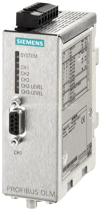 Фото Модуль связи оптический PB OLM/P12 V4.1 с 1 портом RS485; 2 пластик. FOC-интерфейсами (4 BFOC-разъема); с сигнал. контактом; измерит. выходом Siemens 6GK15033CA01