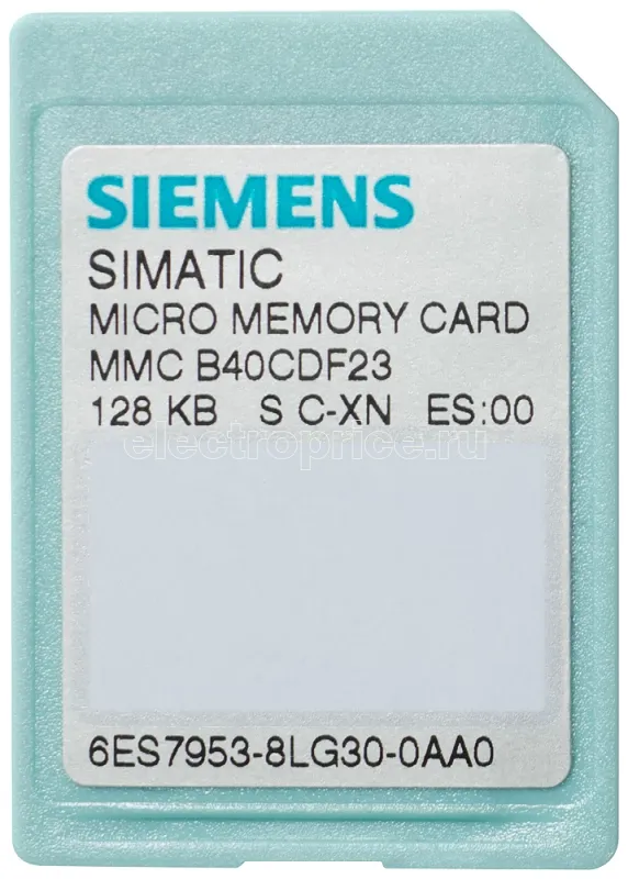 Фото Микрокарта памяти для MMC S7-300/C7/ET 200 SIMATIC S7 3.3В NFLASH 128кбайт SIEMENS 6ES79538LG310AA0