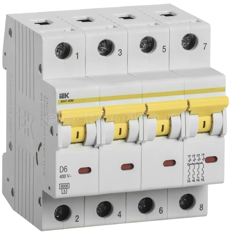 Фото Автоматический выключатель 6А 4P D 6кА MVA31-4-006-D IEK BA47-60M