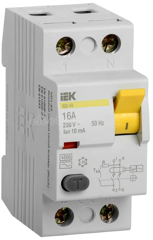 Фото УЗО 16А 2P 10мА AC MDV10-2-016-010 IEK ВД1-63 тип АС