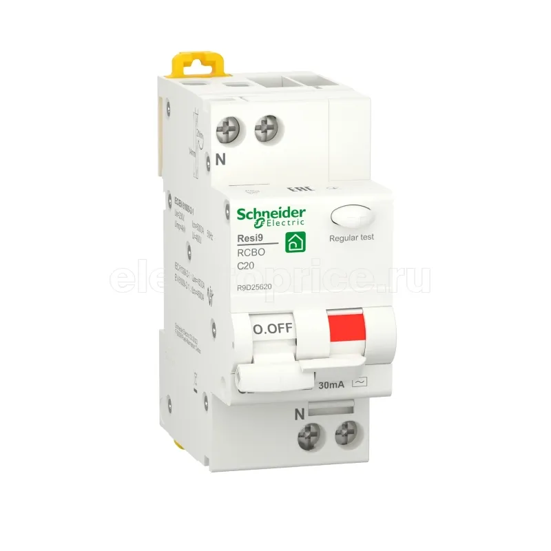 Фото Дифф. автомат 20А 2P 30мА AC R9D25620 Schneider Electric Resi9 (АВДТ)