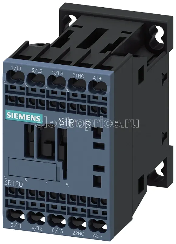 Фото Контактор вспомогательный 3п AC-3 4кВт/400В блок-контакт 1НО ном. напряжение управления 24В DC расширенный диапазон управляющего напряжения 0.7... 1.25 US типоразмер S00 пружинные клеммы Siemens 3RT20162HB42