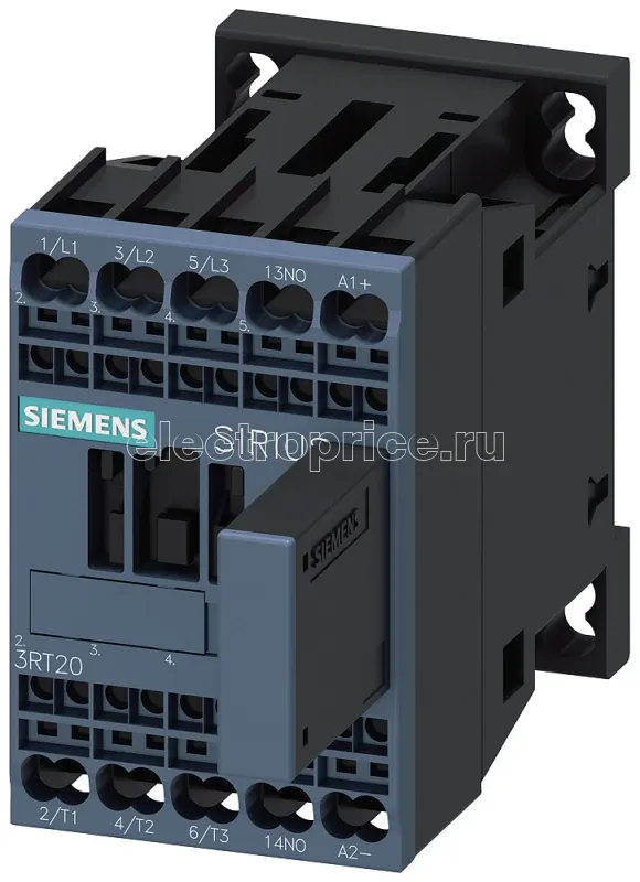 Фото Контактор вспомогательный 3п AC-3 5.5кВт/ 400В блок-контакт 1НО ном. напряжение управления 24В DC 0.85...1.85 US с варистором 3п типоразмер S00 пружинные клеммы Siemens 3RT20172WB41
