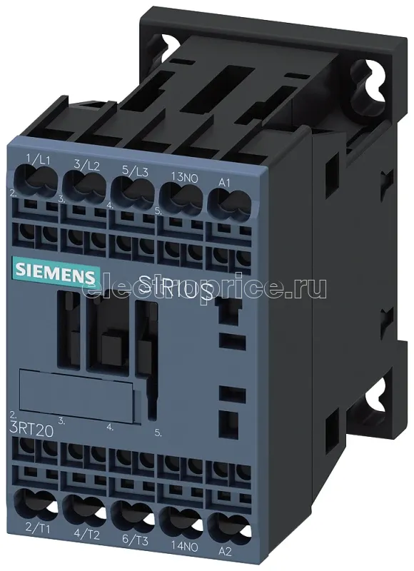 Фото Контактор 3п AC-3 5.5кВт/400В 1NOAC 220В 50/60Гц типоразмер S00 пружинные клеммы Siemens 3RT20172AN21